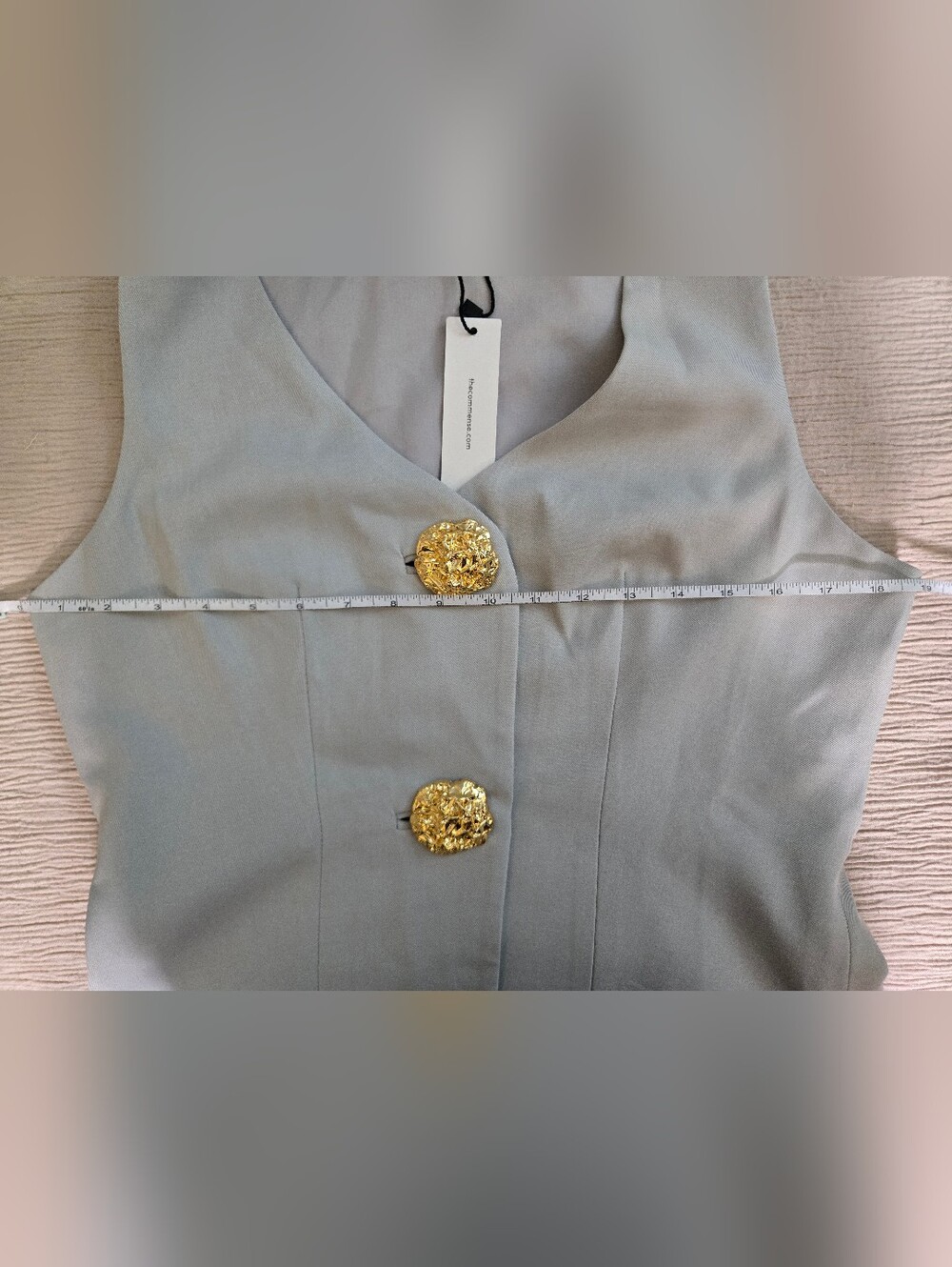NWT Commense Grey Wide-Leg Pantsuit with Gold Button Vest, Large - Picture 4 of 6